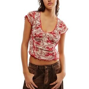 Free People Women's Oh My Baby Tee Top in Red Sand Combo